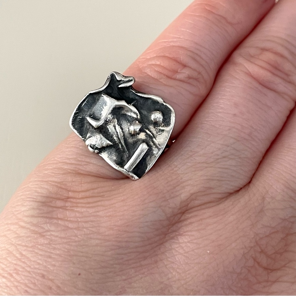 Vintage silver (unmarked sterling?) Brutalist abstract ring sz 6 - Picture 2 of 14